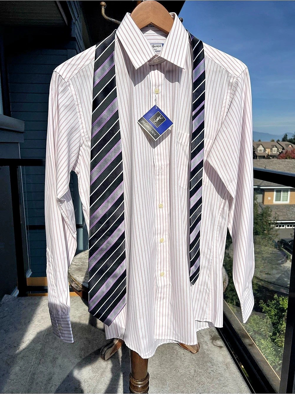 Yves Saint Laurent Striped Dress Shirt in Pink & White Size 14 1/2 NWT